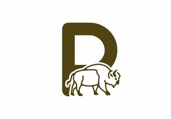 Initial letter P with bison line art