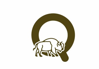 Initial letter Q with bison line art