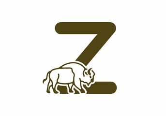 Initial letter Z with bison line art