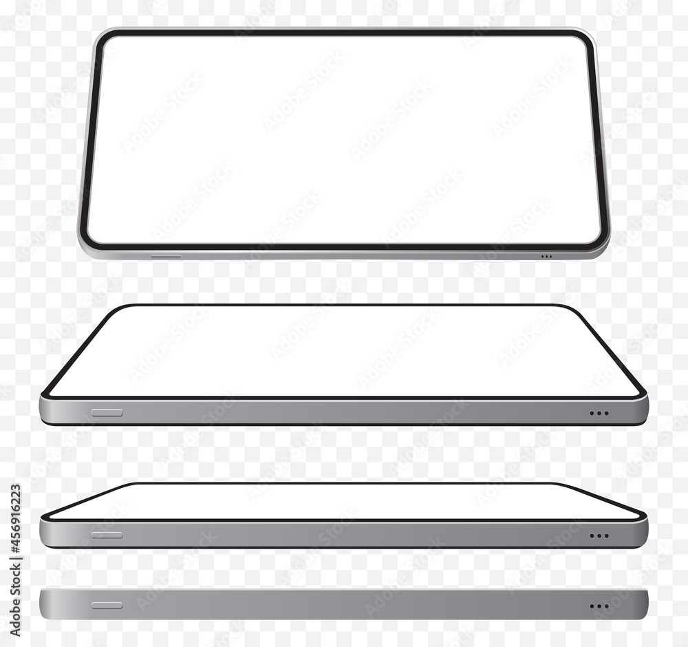 Poster smartphone vector mockups with horizontal perspective views. white screen mobile phones with transpa