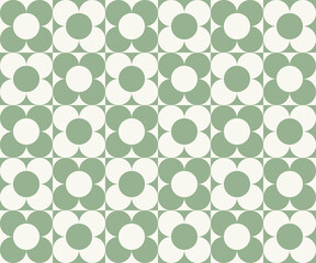 Fototapeta na wymiar vintage two colored seamless pattern. grid arrangement, geometric stylized flowers, squares and circles, 60s, 70s. surface design, fabric, paper, stationery, card, banner, textile