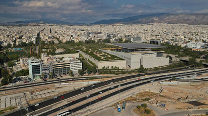 Aerial photo of famous Cultural Centre and Foundation of Stavros Niarhos in Faliro or Phaliro area, Athens riviera, Attica, Greece
