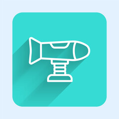 White line Swing plane on the playground icon isolated with long shadow background. Childrens carousel with plane. Amusement icon. Green square button. Vector