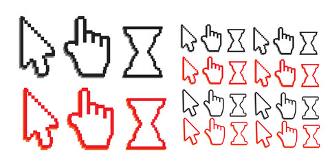 Pixel cursors icons mouse hand arrow. Mouse computer cursor.