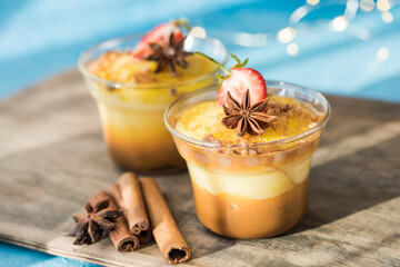 Milk pudding. Natillas, typical christmas  dessert made of milk, eggs and sugar. Spain