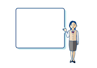 案内枠と受付嬢のイラスト