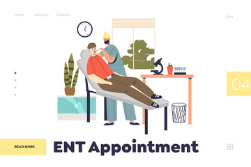 ENT appointment concept of landing page with otolaryngologist doctor checking patient throat