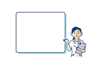 エステサロンのセラピストと案内枠のイラスト