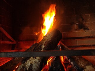 fire in fireplace