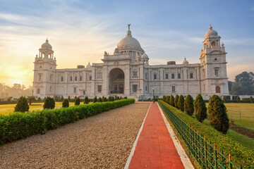 Fototapeta na wymiar Victoria Memorial ancient monument and museum built in colonial architecture style built in the year 1921 at Kolkata. 