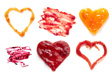 Smears and hearts made of jam
