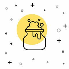 Black line Witch cauldron icon isolated on white background. Happy Halloween party. Random dynamic shapes. Vector
