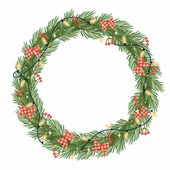 Christmas and Happy New Year illustration with Christmas wreath.