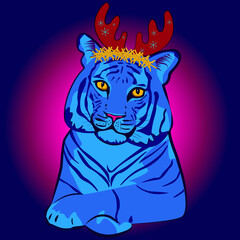 blue tiger with christmas headband
