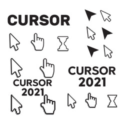 Pixel cursors icons mouse hand arrow. Mouse computer cursor. Hand arrow web cursor set