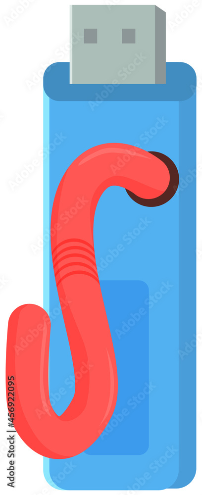 Poster computer worm crawls into storage device, file destruction, hacking, virus detection isolated flat v