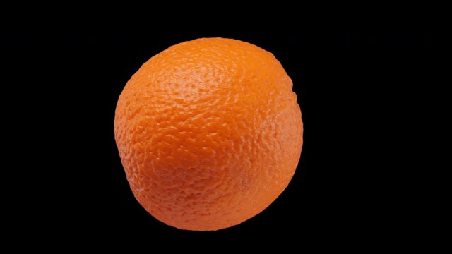 Orange spin and float - isolated on black, neutral gray or white. Fresh citrus fruit rotate in seamless loop for compositing projects - alpha channel included.
