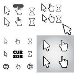 Pixel cursors icons mouse hand arrow. Mouse computer cursor.