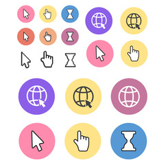 Pixel cursors icons mouse hand arrow. Mouse computer cursor. Hand arrow web cursor set