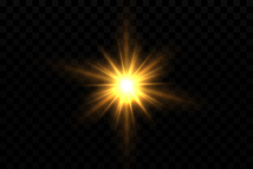 Light effect. Golden bright star, yellow sun. Starlight.
