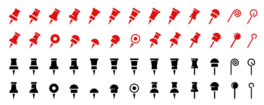 Pushpin flat icons set. Pointer of location on the map. Map pins. Indicative marker for applications, websites and other resources. Vector elements.