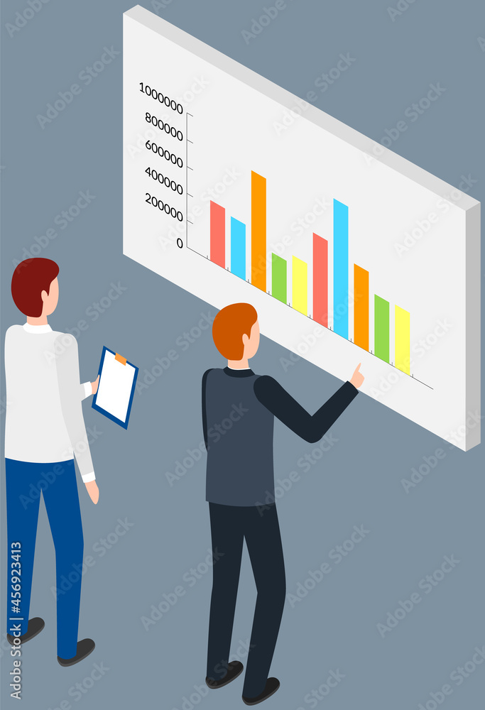 Poster visualize with business analytics. work with statistical data analysis, changing indicators. analyze