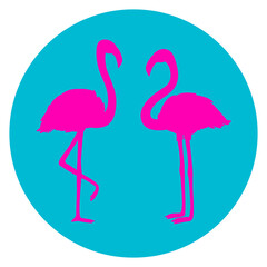 Circle web icon on white isolation background. Flamingos. Cartoon birds