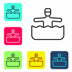 Black line Water gymnastics icon isolated on white background. Set icons in color square buttons. Vector