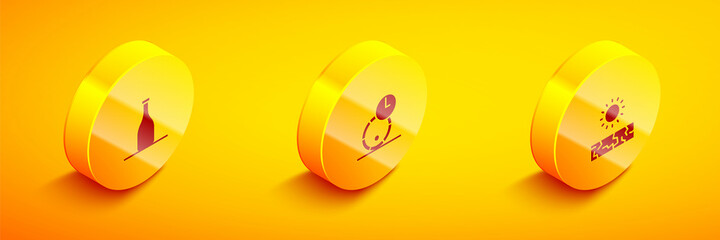 Set Isometric Bottle of wine, Wooden barrel for and Drought icon. Vector