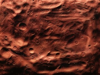 Surface of Mars with craters, impact craters on the surface of the red planet. - obrazy, fototapety, plakaty