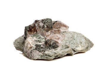 Macro mineral stone quartz chlorite Palygorskite rock on a white background