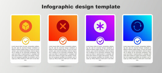 Set Carton cardboard box, X Mark, Cross in circle, Medical symbol of the Emergency and Recycle. Business infographic template. Vector