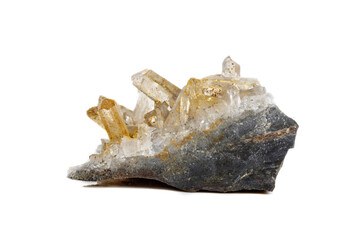 Macro Mineral Stone Crystals Citrine on a white background