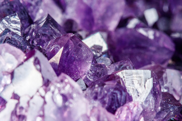 Amethyst Crystal Druse  macro mineral on white background