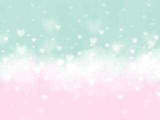 Pastel pink green cloudy heart snow bokeh background