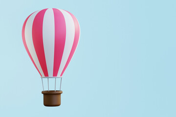 Naklejka premium Hot air balloon pink white stripes, colorful balloon on a blue background. 3d render