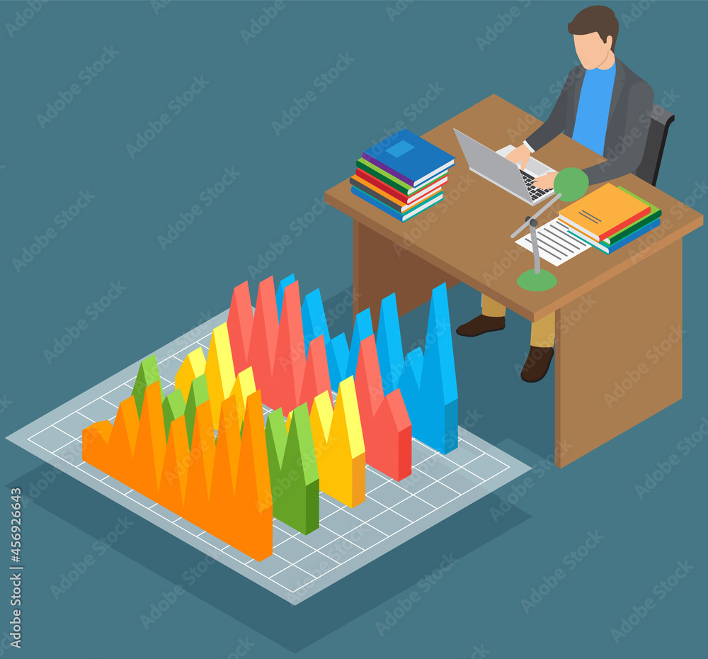 Poster visualize with business analytics. work with statistical data analysis, changing indicators. analyze
