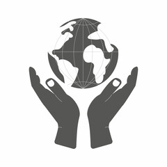 Save planet icon concept with hands holding globe. Isolated on white background. Vector illustration