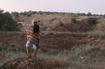 hat boots girl cowboy style field poncho