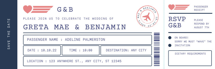 golden wedding plane ticket