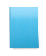 New light blue planner isolated on white, top view