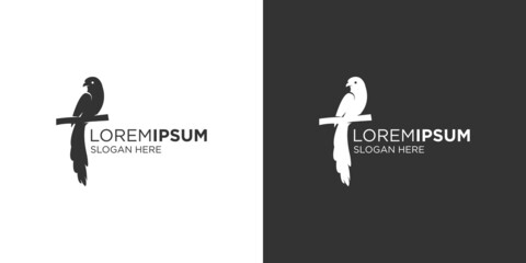 silhouette long tail bird logo design template