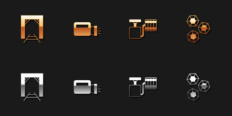 Set Mine entrance, Flashlight, Handle detonator and Gem stone icon. Vector