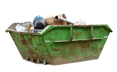 Green skip (dumpster) for municipal waste or industrial waste, Isolated - 456929613