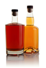 bottle of brandy and a bottle of whiskey