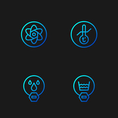 Set line Delicate wash, Water drop forbidden, Test tube and flask and Meteorology thermometer. Gradient color icons. Vector