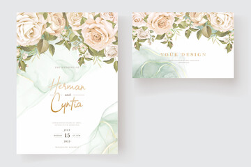 Fototapeta na wymiar beautiful hand drawn roses wedding invitation card set
