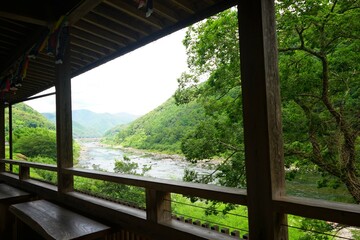 Fototapeta na wymiar River view from Terrace, Shimanto River Valley in Kochi, Shikoku, Japan - 日本 四国 高知 四万十川 テラスからの眺め