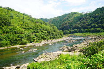 Fototapeta na wymiar Shimanto River Valley in Kochi, Shikoku, Japan - 日本 四国 高知 四万十川