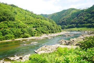 Fototapeta na wymiar Shimanto River Valley in Kochi, Shikoku, Japan - 日本 四国 高知 四万十川